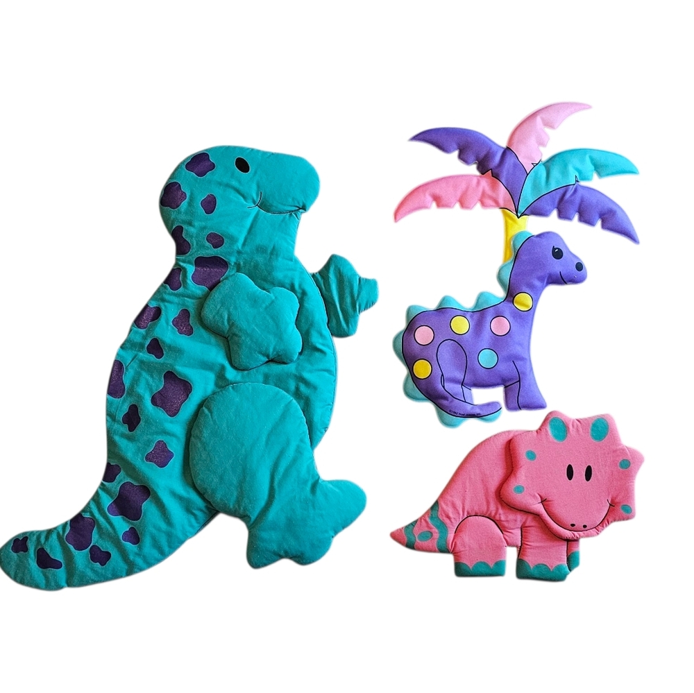 Vintage 90's Colorful Dinosaur Baby Nursery Wall Decor Set of 3